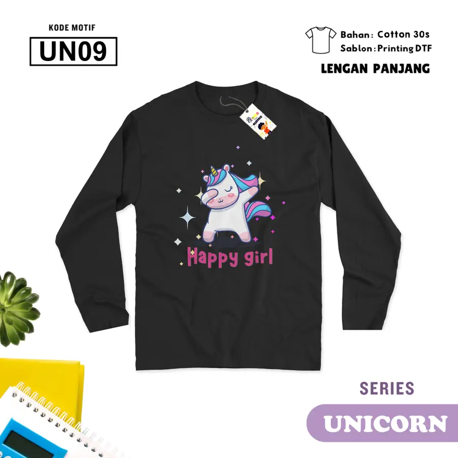 UN09 - Kaos Dewasa Cotton 30s Panjang [Varian: M / Hitam]