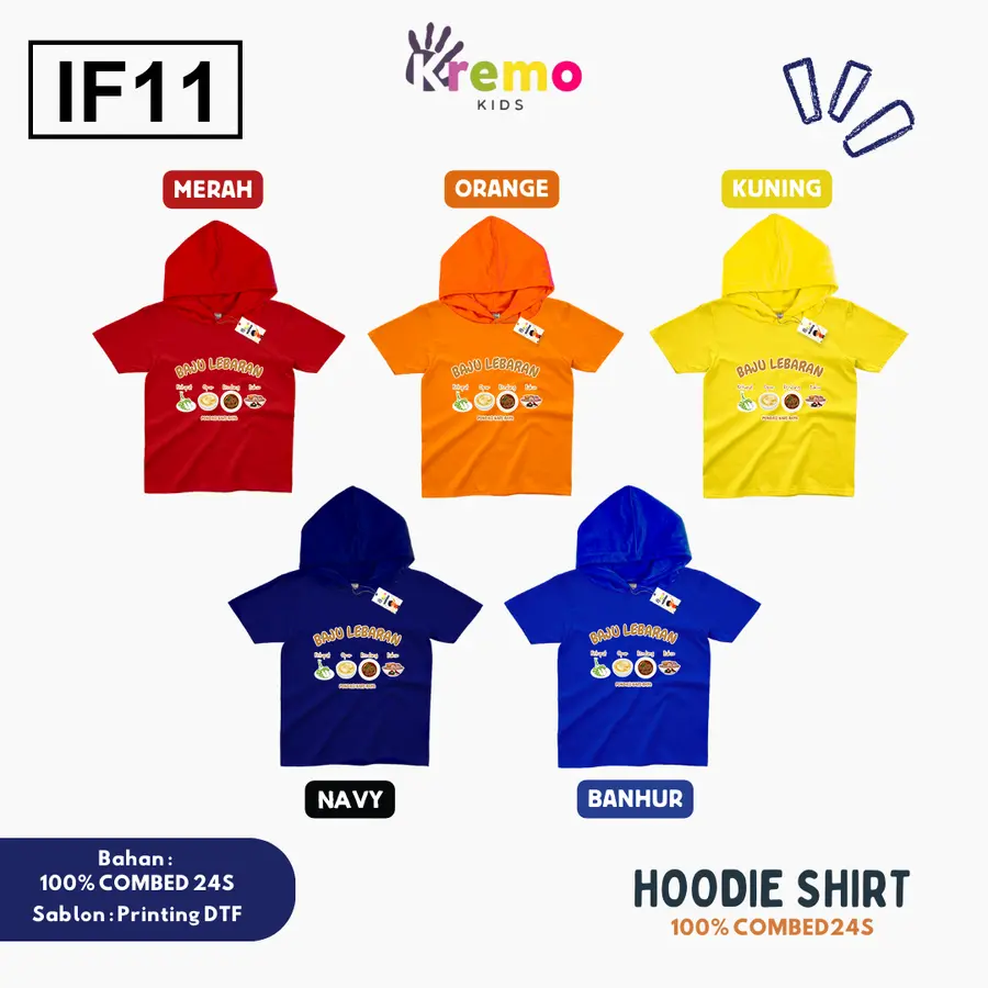 IF11 - Hoodie Kids Combed 24s Pendek [Varian: S (3-4 y) / Biru]