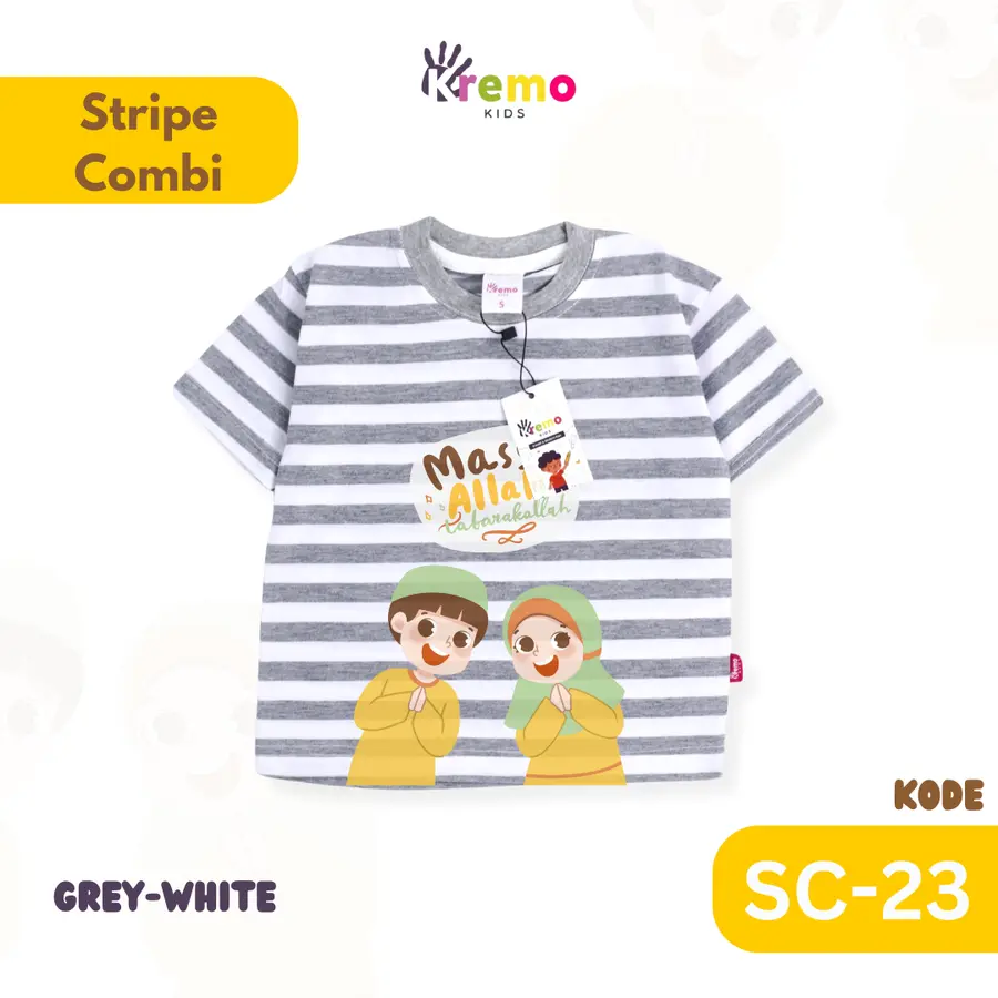 SC23- Kaos Pendek Salur/Stripe Combi MUSLIM SERIES [Varian: S / Black-White]