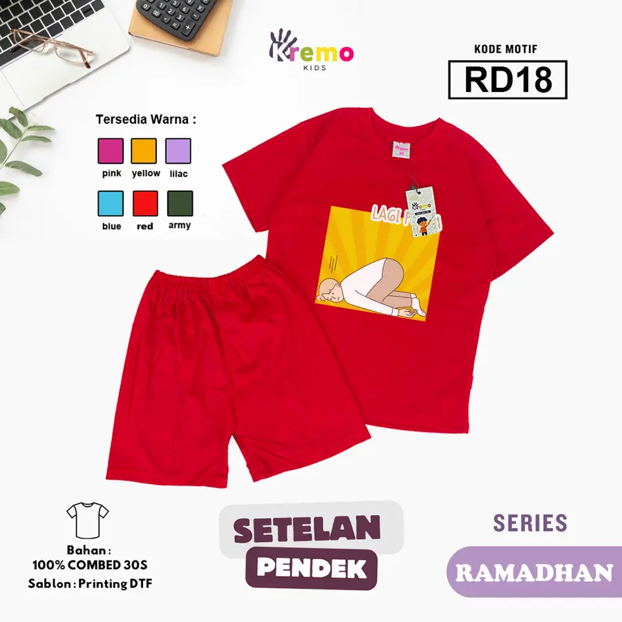 RD18 - Setelan Kids Combed 30s Pendek [Varian: S (3-4 y) / Army]