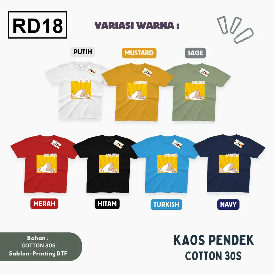 RD18 - Kaos Dewasa Cotton 30s Pendek [Varian: M / Biru Turkish]