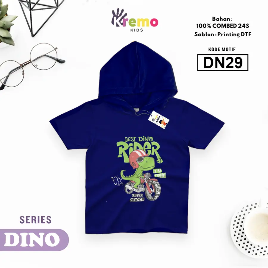 DN29 - Hoodie Kids Combed 24s Pendek [Varian: S (3-4 y) / Biru]