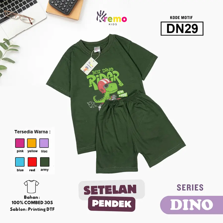DN29 - Setelan Kids Combed 30s Pendek [Varian: S (3-4 y) / Army]