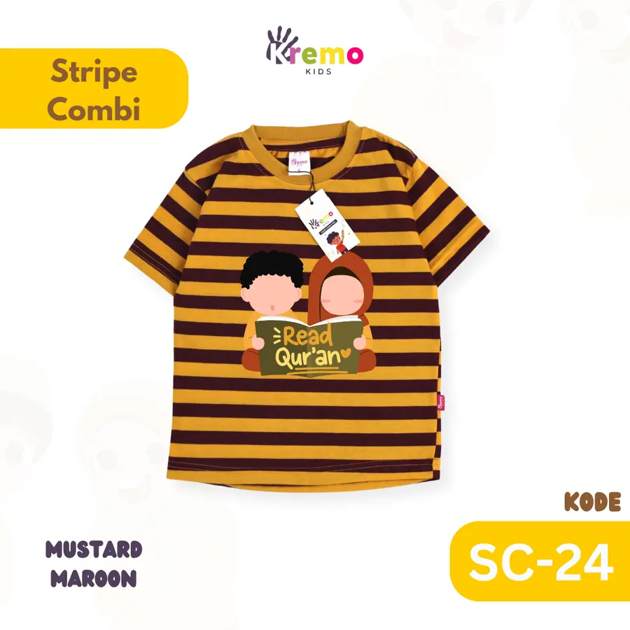 SC24 - Kaos Pendek Salur/Stripe Combi MUSLIM SERIES [Varian: S / Black-White]