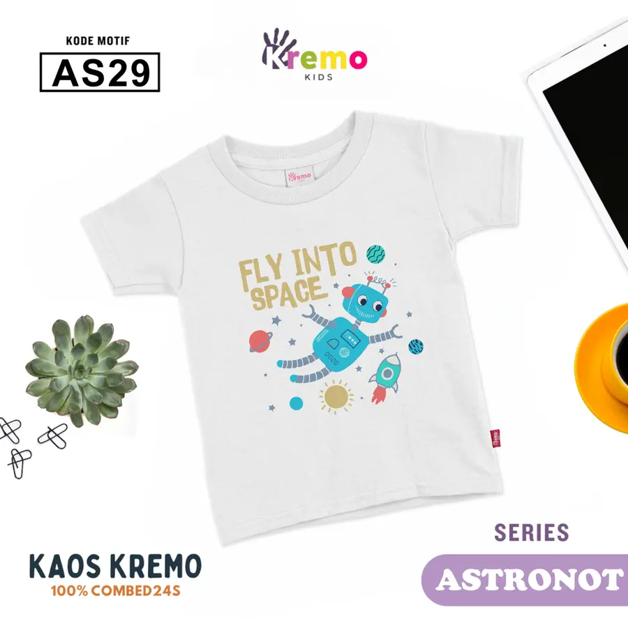 AS29 - Kaos Kids Combed 24s Pendek [Varian: S (3-4 y) / Biru]