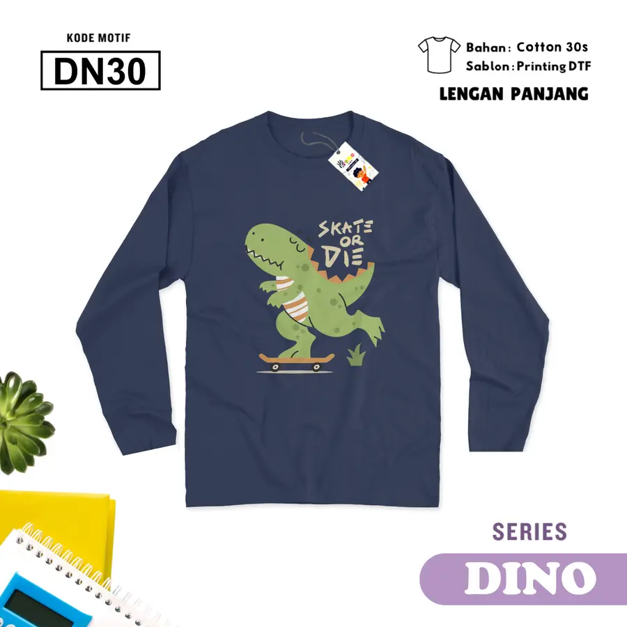 DN30 - Kaos Kids/Junior Cotton 30s Panjang [Varian: S Kids (1-2 y) / Biru Turkish]