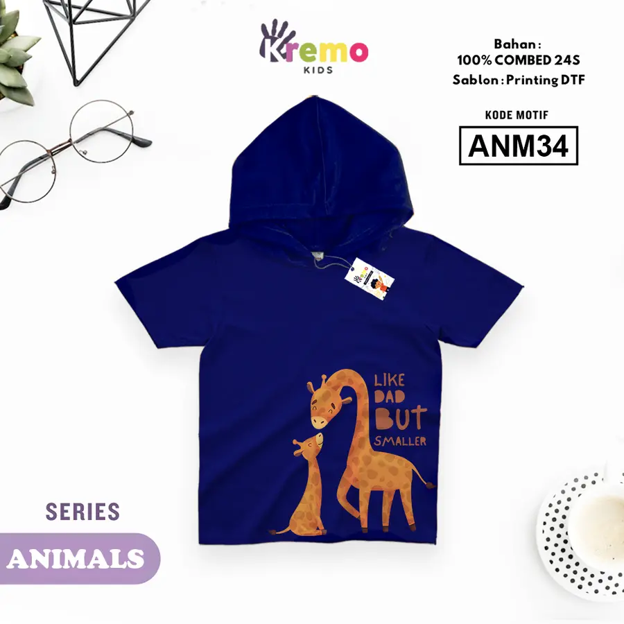 ANM34 - Hoodie Kids Combed 24s Pendek [Varian: S (3-4 y) / Biru]