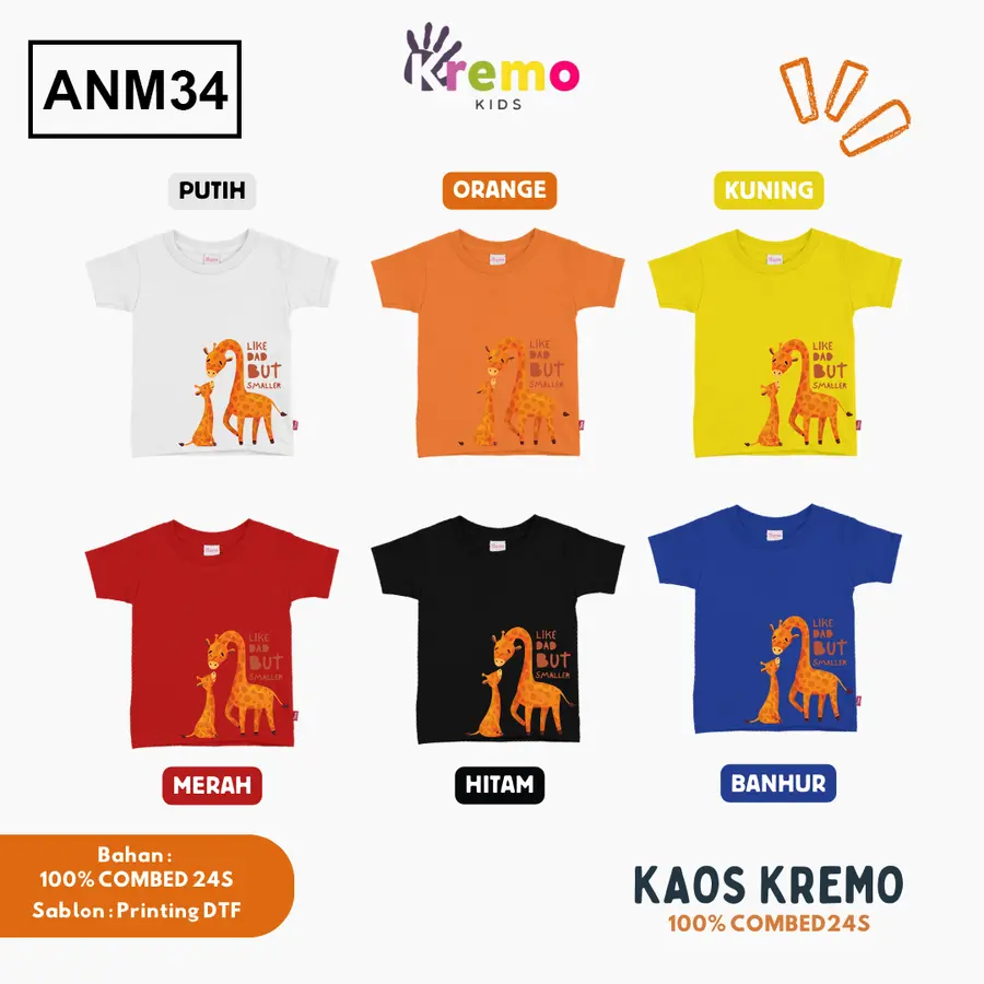 ANM34 - Kaos Kids Combed 24s Pendek [Varian: S (3-4 y) / Biru]