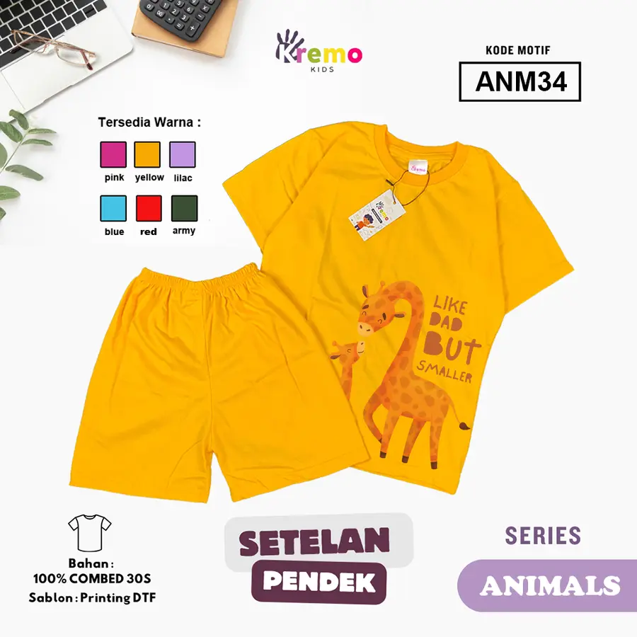 ANM34- Setelan Kids Combed 30s Pendek [Varian: S (3-4 y) / Army]