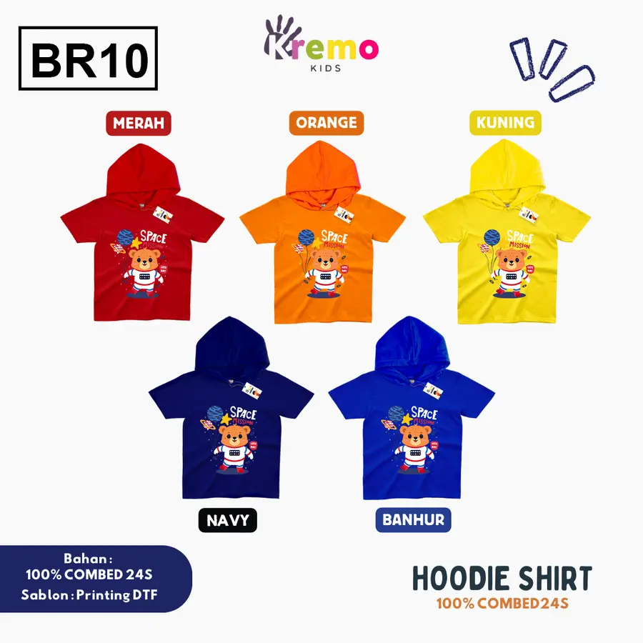 BR10 - Hoodie Kids Combed 24s Pendek [Varian: S (3-4 y) / Biru]