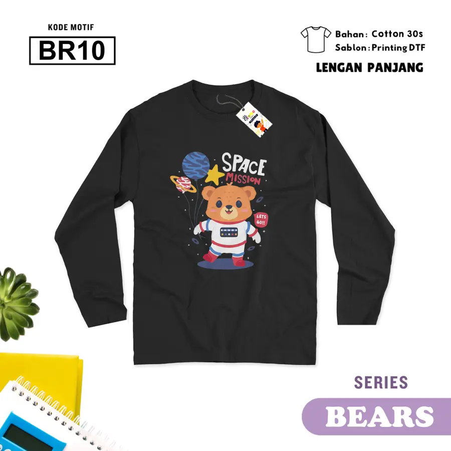 BR10 - Kaos Dewasa Cotton 30s Panjang [Varian: M / Hitam]
