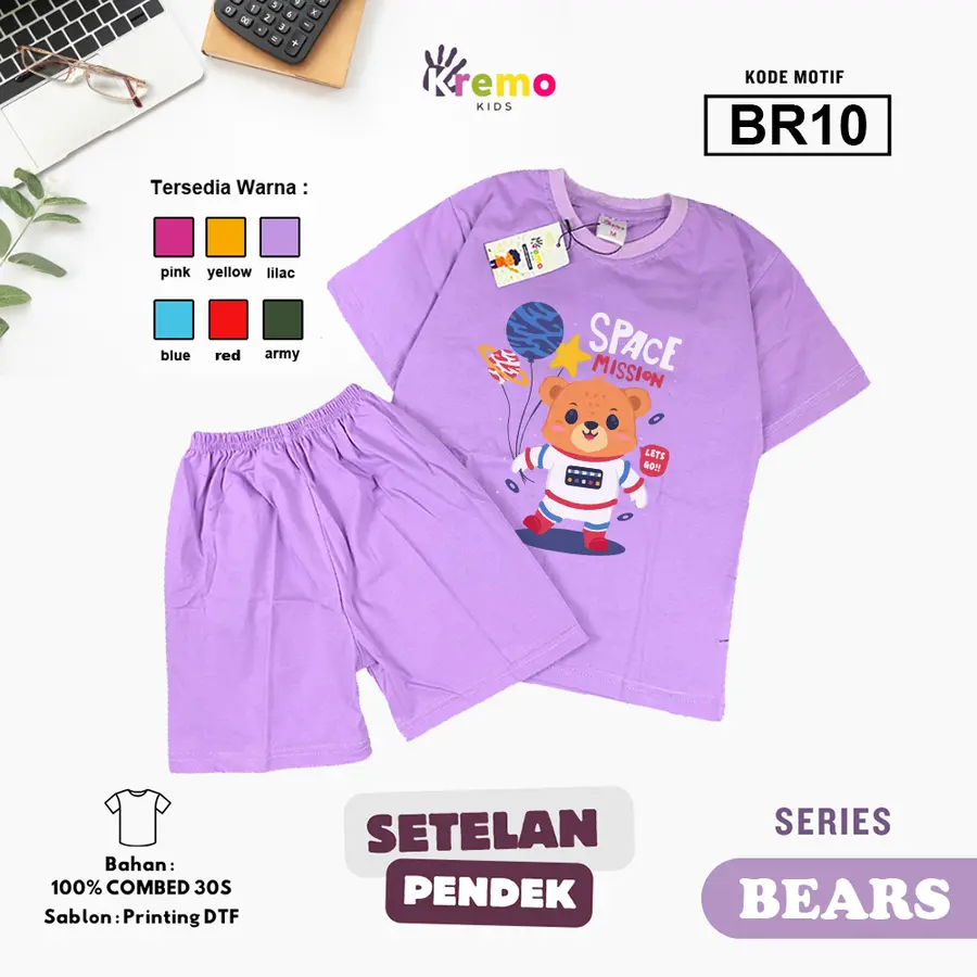 BR10 - Setelan Kids Combed 30s Pendek [Varian: S (3-4 y) / Army]