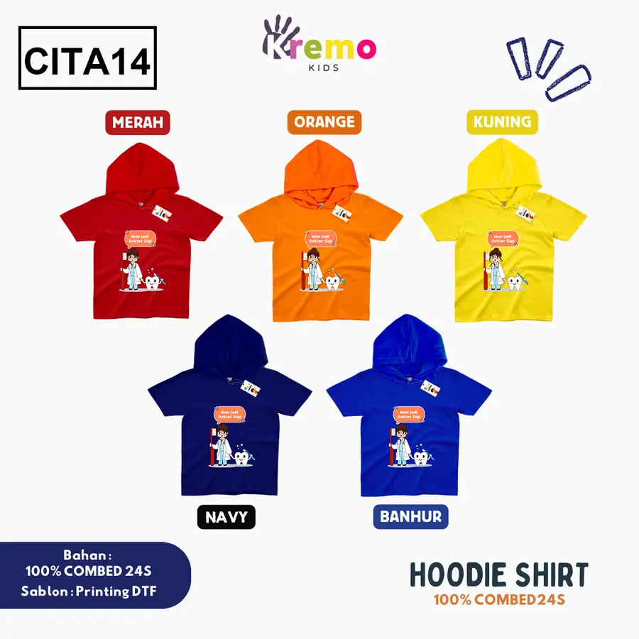 CITA14 - Hoodie Kids Combed 24s Pendek [Varian: S (3-4 y) / Biru]