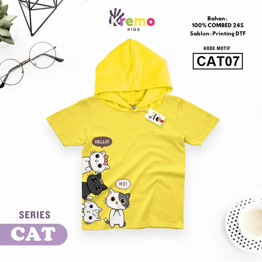 CAT07 - Hoodie Kids Combed 24s Pendek [Varian: S (3-4 y) / Biru]