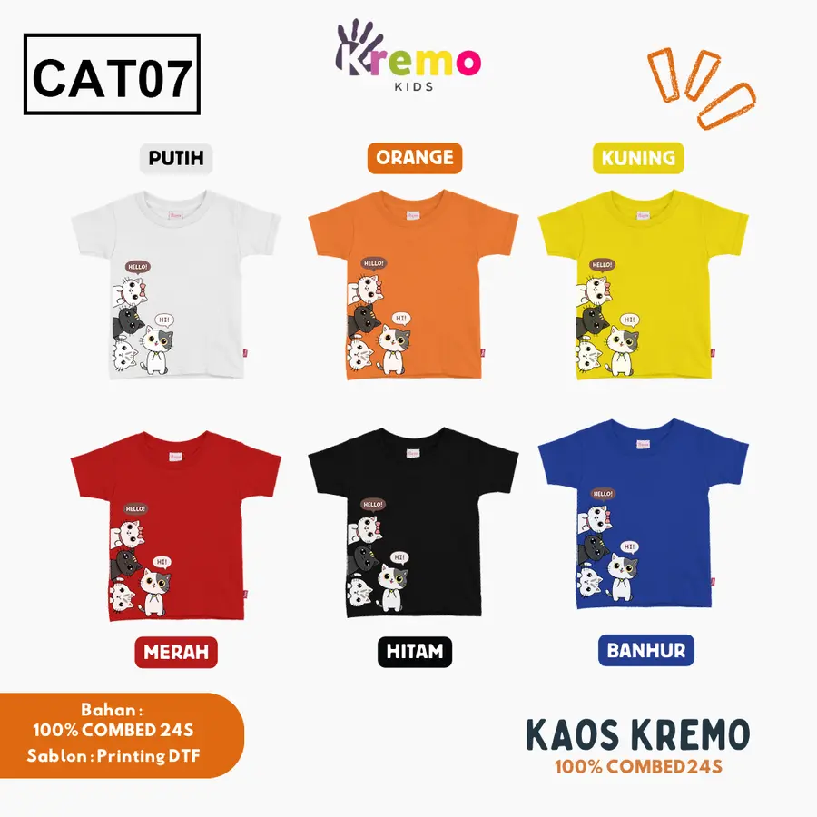 CAT07 - Kaos Kids Combed 24s Pendek [Varian: S (3-4 y) / Biru]