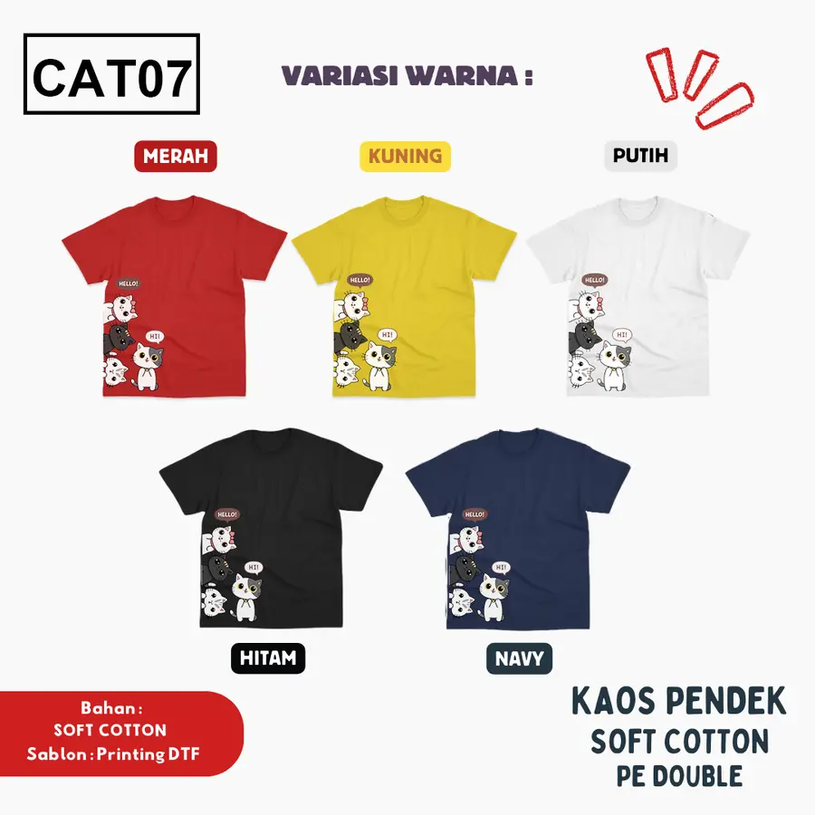 CAT07 - Kaos Kids Soft Cotton Pendek [Varian: L (5-6 y) / Hitam]