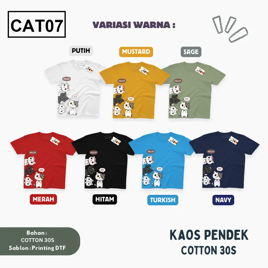 CAT07 - Kaos Kids/Junior Cotton 30s Pendek [Varian: S Kids (1-2 y) / Biru Turkish]