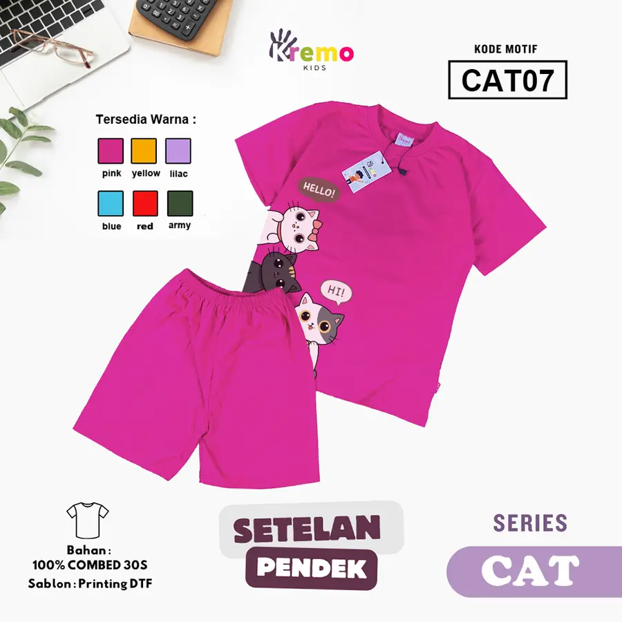 CAT07 - Setelan Kids Combed 30s Pendek [Varian: S (3-4 y) / Army]
