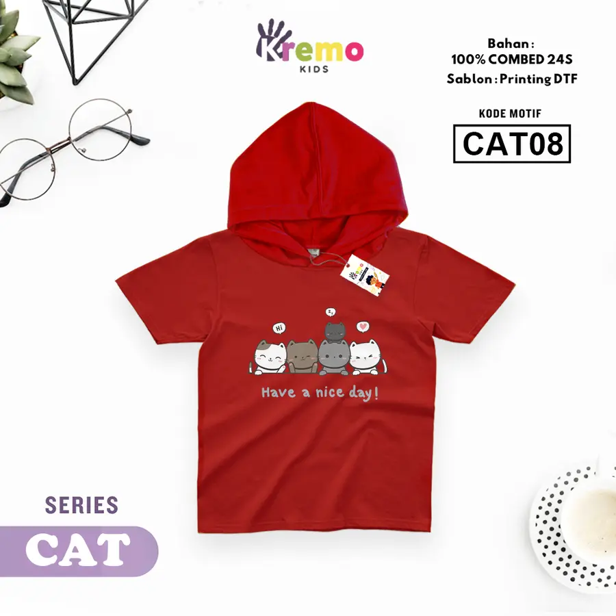 CAT08 - Hoodie Kids Combed 24s Pendek [Varian: S (3-4 y) / Biru]