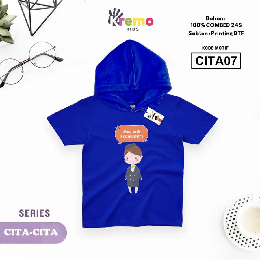 CITA07 - Hoodie Kids Combed 24s Pendek [Varian: S (3-4 y) / Biru]