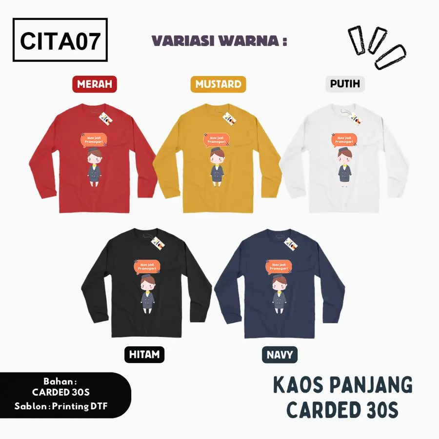 CITA07 - Kaos Kids/Junior Cotton 30s Panjang [Varian: S Kids (1-2 y) / Biru Turkish]