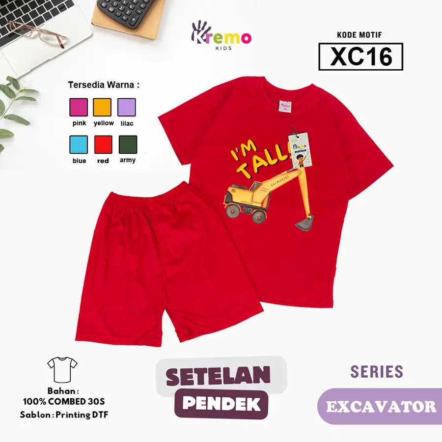 XC16 - Setelan Kids Combed 30s Pendek [Varian: S (3-4 y) / Army]