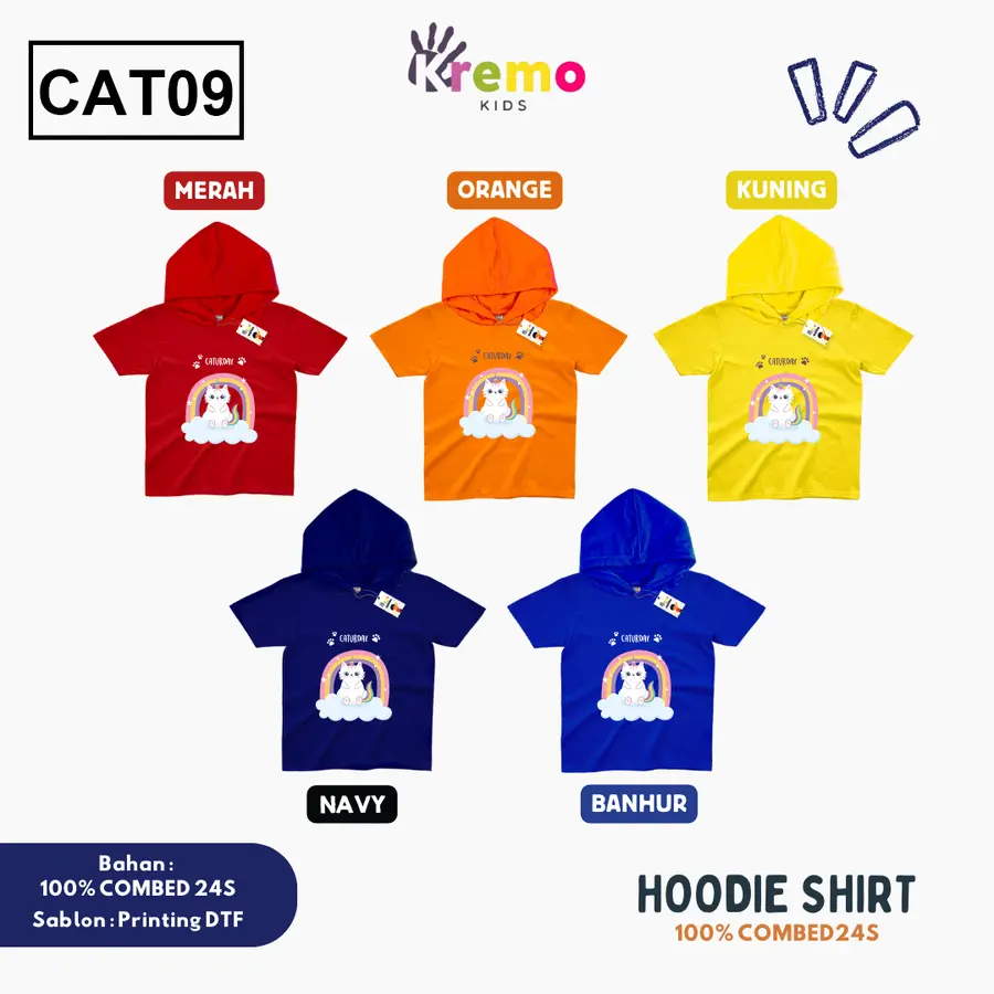 CAT09 - Hoodie Kids Combed 24s Pendek [Varian: S (3-4 y) / Biru]