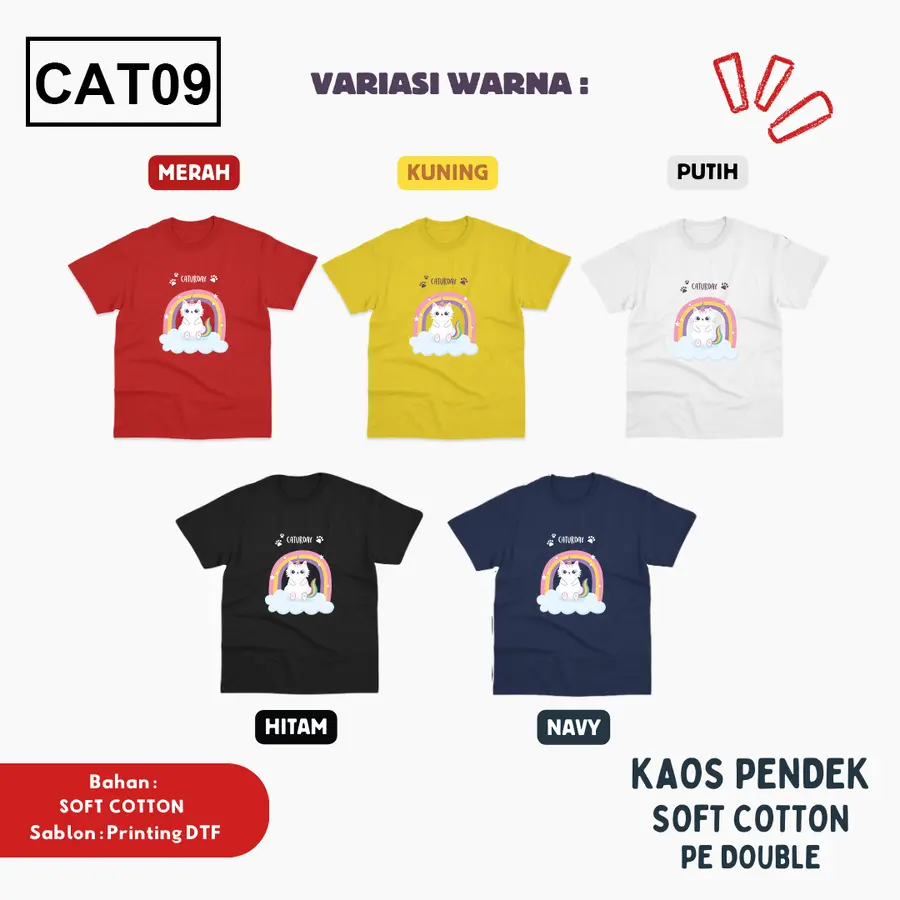CAT09 - Kaos Kids Soft Cotton Pendek [Varian: L (5-6 y) / Hitam]