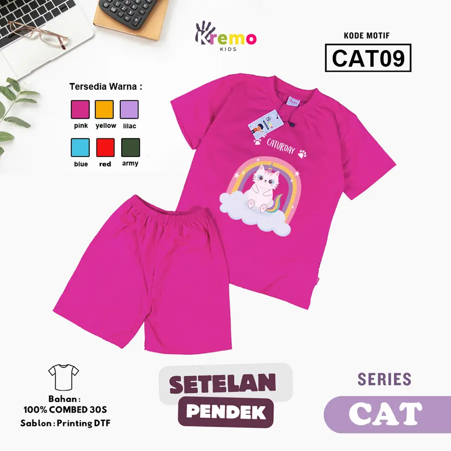 CAT09 - Setelan Kids Combed 30s Pendek [Varian: S (3-4 y) / Army]