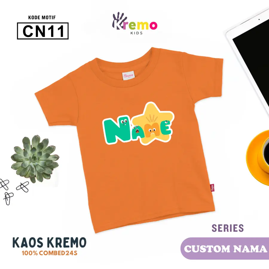 CN11 - Kaos Kids Combed 24s Pendek (CUSTOM NAMA) [Varian: S (3-4 y) / Biru]