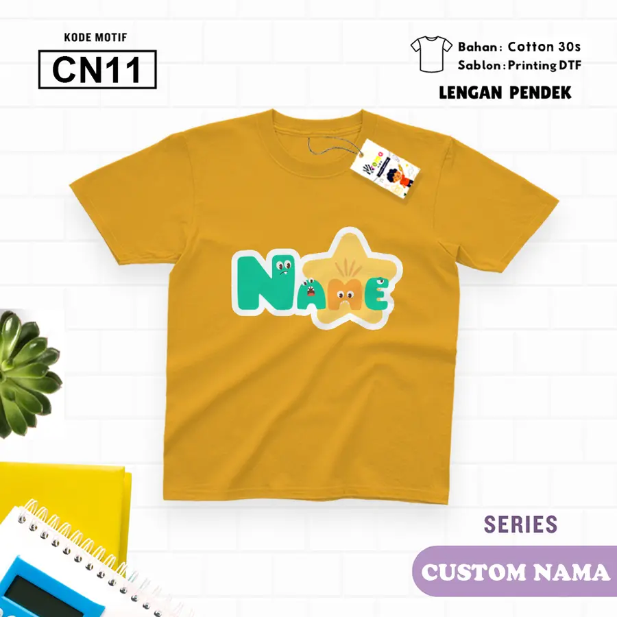 CN11 - Kaos Kids/Junior Cotton 30s Pendek (CUSTOM NAMA) [Varian: S Kids (1-2 y) / Biru Turkish]