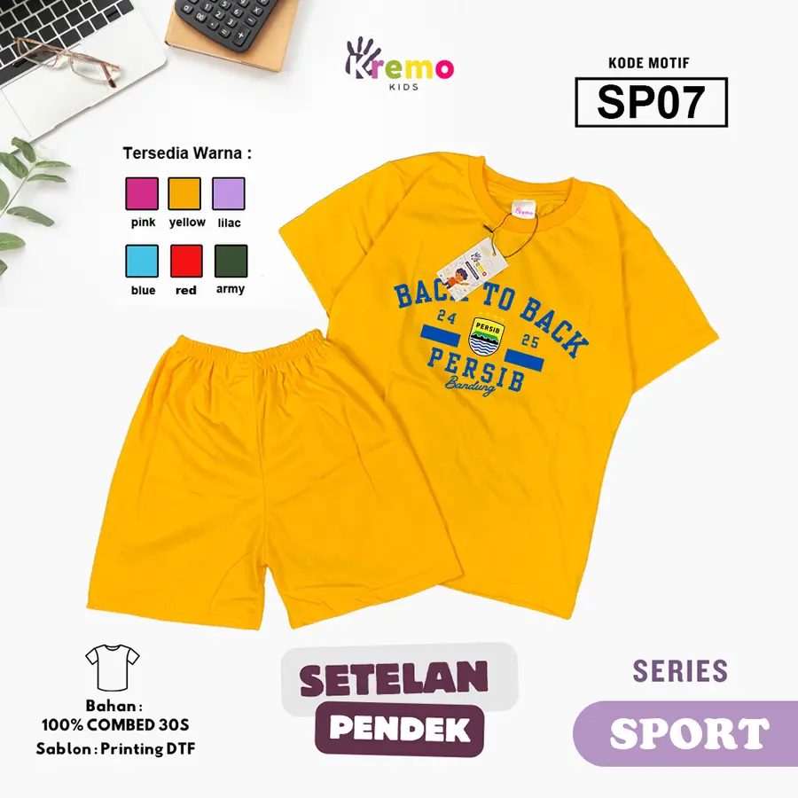 SP07 - Setelan Kids Combed 30s Pendek [Varian: S (3-4 y) / Army]