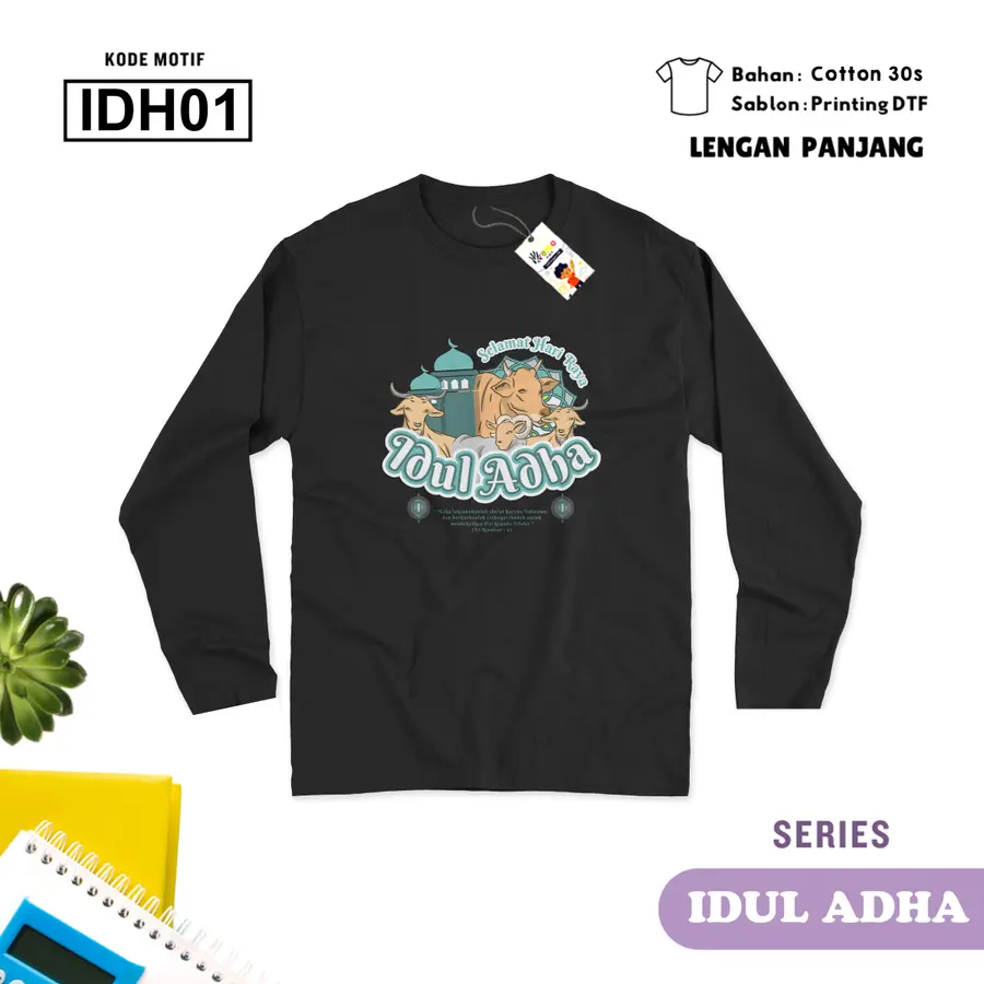IDH01 - Kaos Dewasa Cotton 30s Panjang [Varian: M / Hitam]