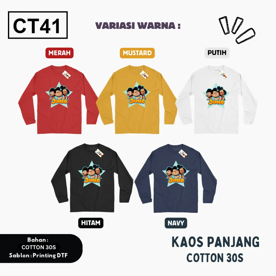 CT41- Kaos Dewasa Cotton 30s Panjang [Varian: M / Hitam]