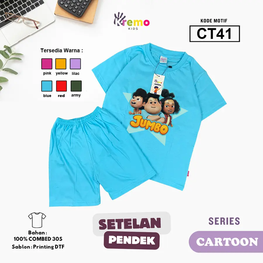 CT41 - Setelan Kids Combed 30s Pendek [Varian: S (3-4 y) / Army]