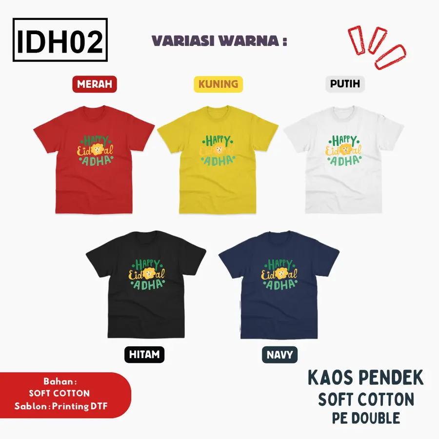 IDH02 - Kaos Kids Soft Cotton Pendek [Varian: L (5-6 y) / Hitam]