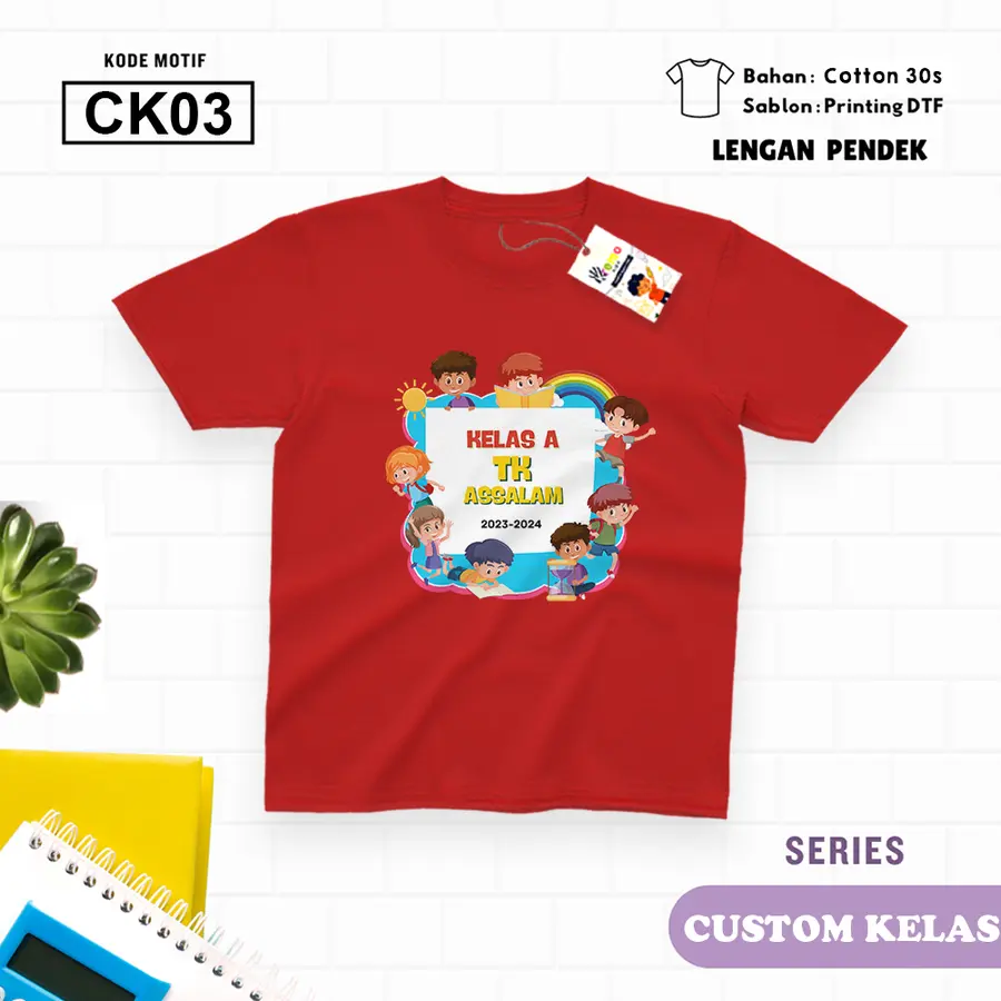 CK03 - Kaos Kids/Junior Cotton 30s Pendek [Varian: S Kids (1-2 y) / Biru Turkish]
