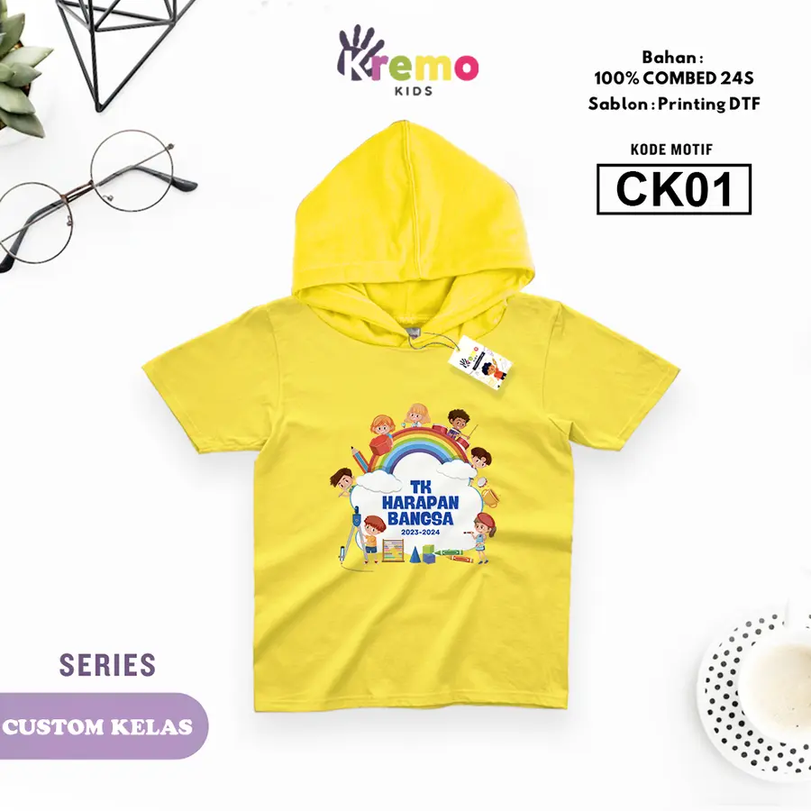 CK01 - Hoodie Kids Combed 24s Pendek [Varian: S (3-4 y) / Biru]
