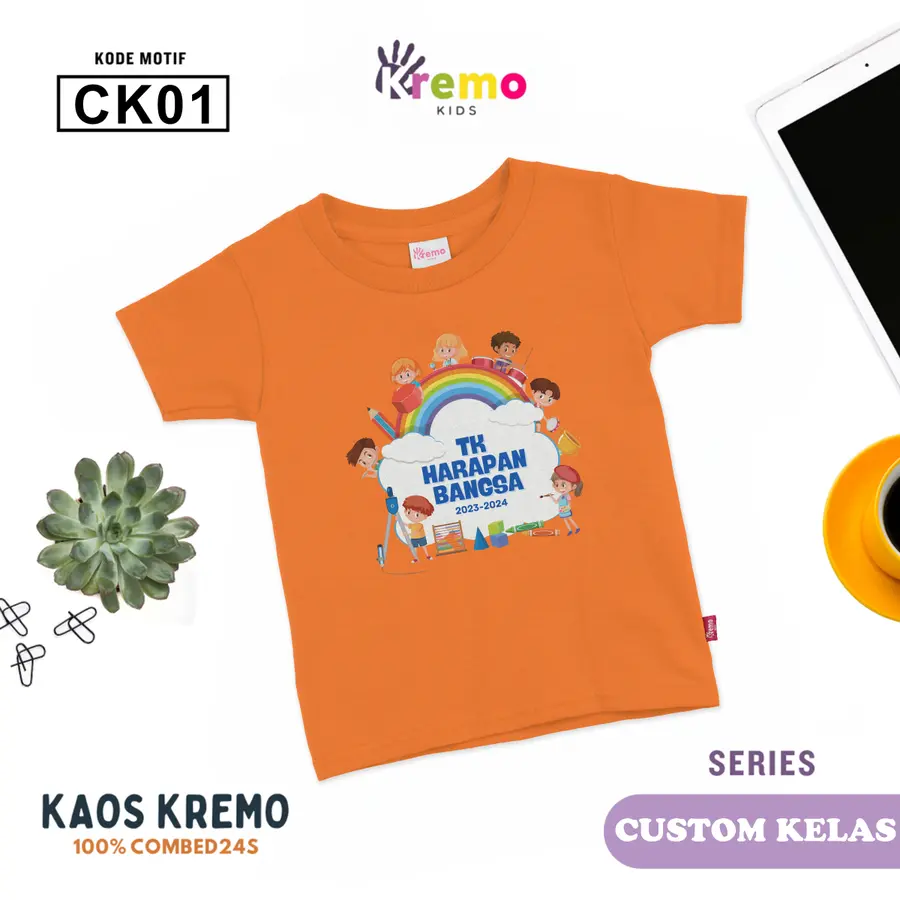 CK01 - Kaos Kids Combed 24s Pendek [Varian: S (3-4 y) / Biru]