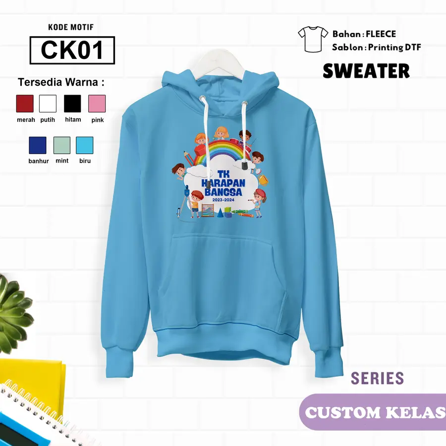 CK01 - Sweater Kids Fleece Panjang [Varian: L (5-6 y) / Biru]