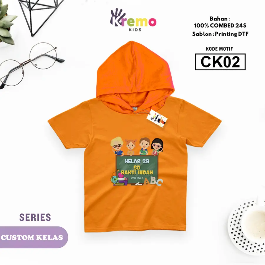 CK02 - Hoodie Kids Combed 24s Pendek [Varian: S (3-4 y) / Biru]