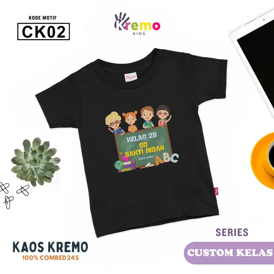 CK02 - Kaos Kids Combed 24s Pendek [Varian: S (3-4 y) / Biru]