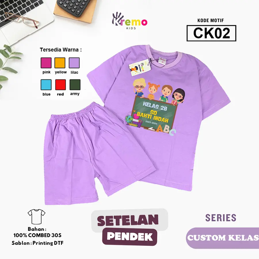 CK02 - Setelan Kids Combed 30s Pendek [Varian: S (3-4 y) / Army]