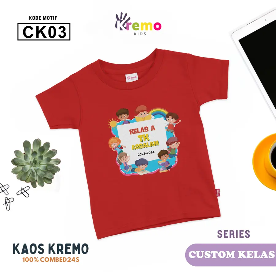 CK03 - Kaos Kids Combed 24s Pendek [Varian: S (3-4 y) / Biru]