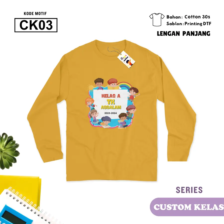 CK03 - Kaos Kids/Junior Cotton 30s Panjang [Varian: S Kids (1-2 y) / Biru Turkish]