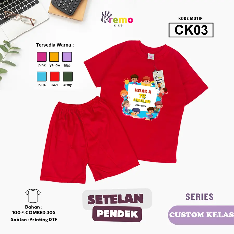 CK03 - Setelan Kids Combed 30s Pendek [Varian: S (3-4 y) / Army]