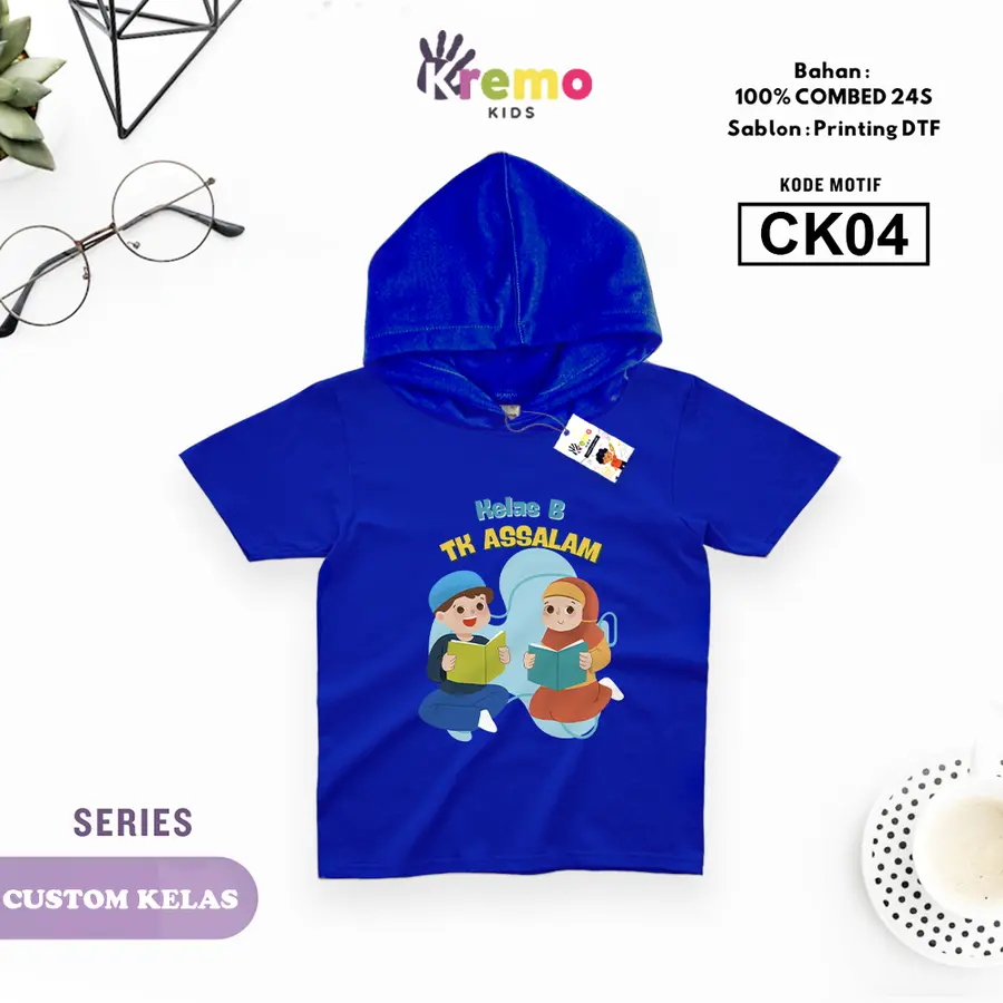 CK04 - Hoodie Kids Combed 24s Pendek [Varian: S (3-4 y) / Biru]