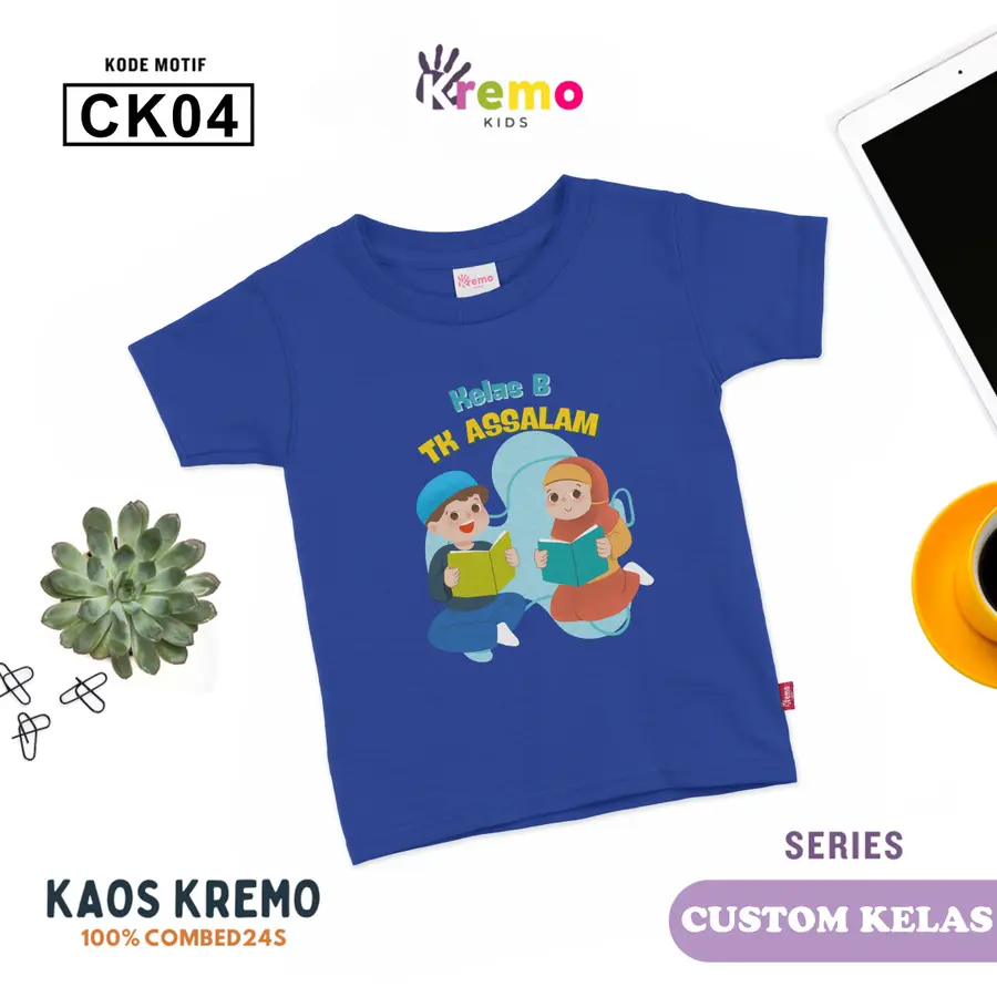 CK04 - Kaos Kids Combed 24s Pendek [Varian: S (3-4 y) / Biru]
