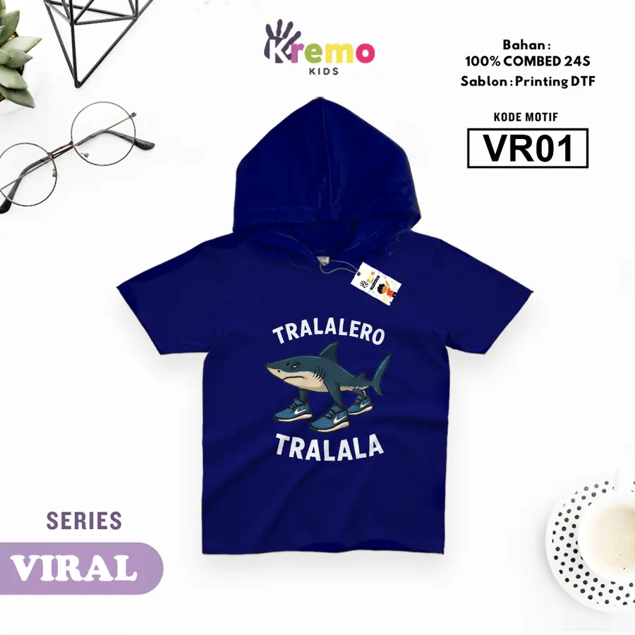 VR01 - Hoodie Kids Combed 24s Pendek [Varian: S (3-4 y) / Biru]