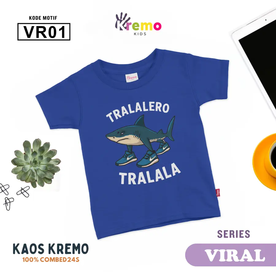 VR01 - Kaos Kids Combed 24s Pendek [Varian: S (3-4 y) / Biru]